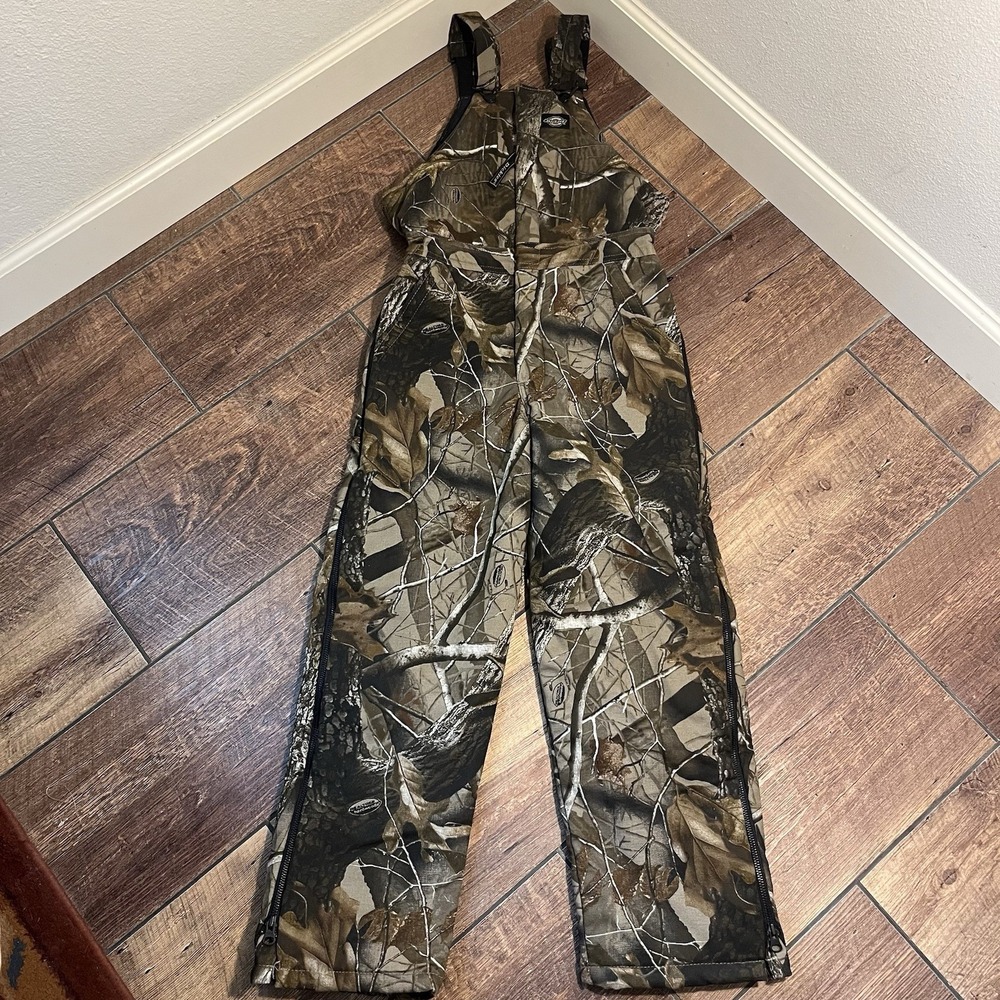 Dickies Insulated Coverall Bib Kids Medium M 9 10 Camo w/ Two-Way Zipper Youth